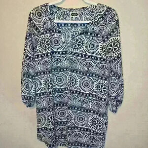Mud Pie Oversize Peasant Blouse Top White Tribal Circle Print Size S